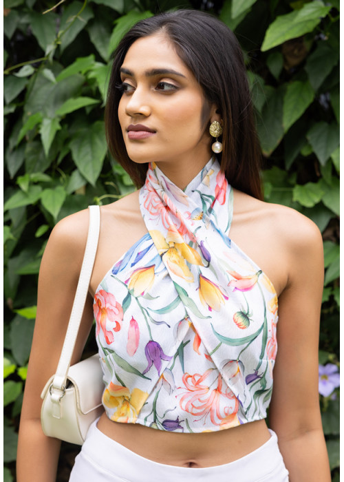 GABRIELLE HALTER NECK CROP BLOUSE